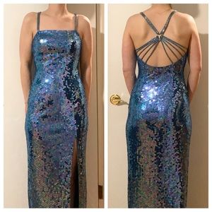 Niteline blue sequin y2k beaded long prom formal dress 2